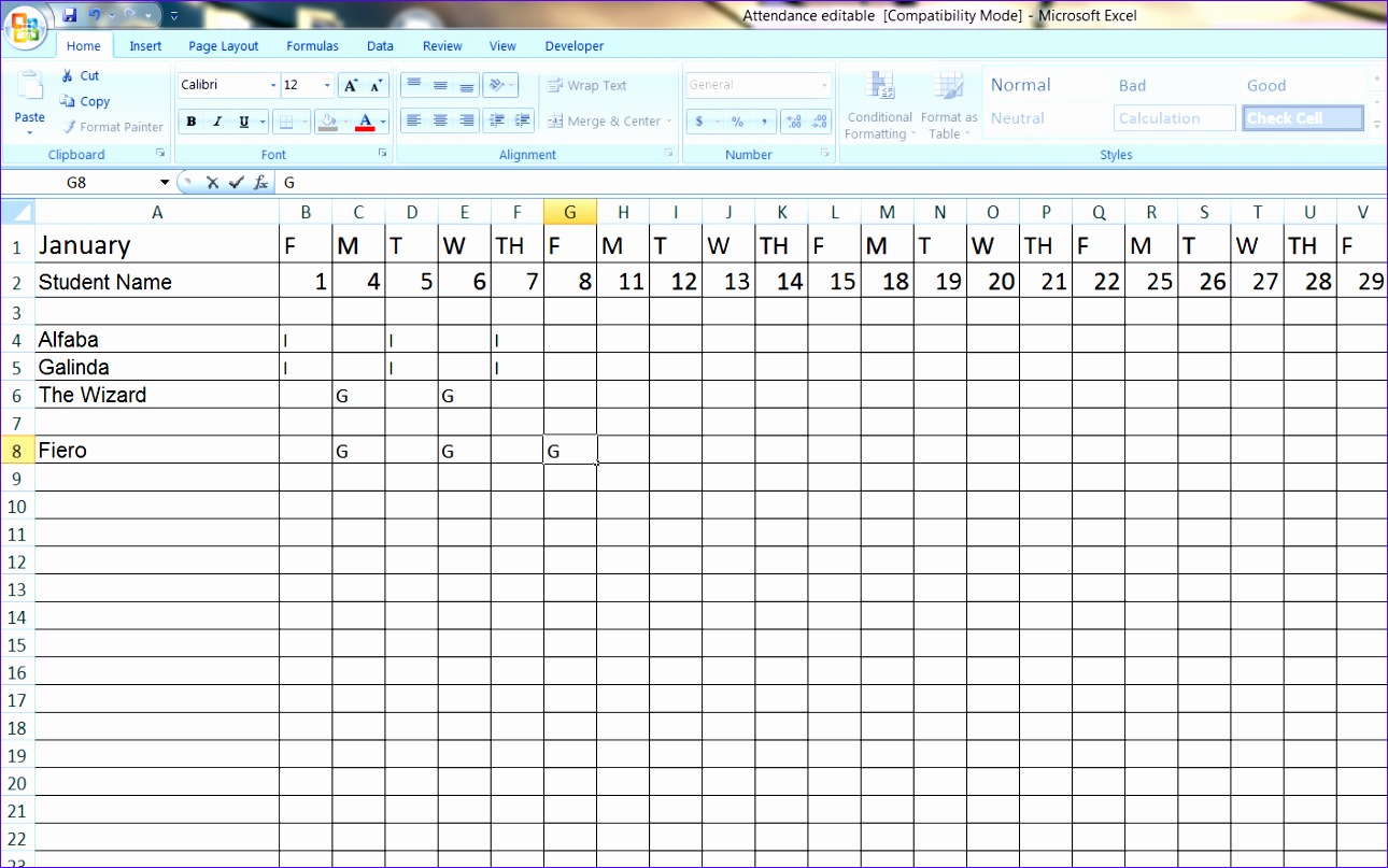 6 Student attendance Sheet Template Excel Excel Templates