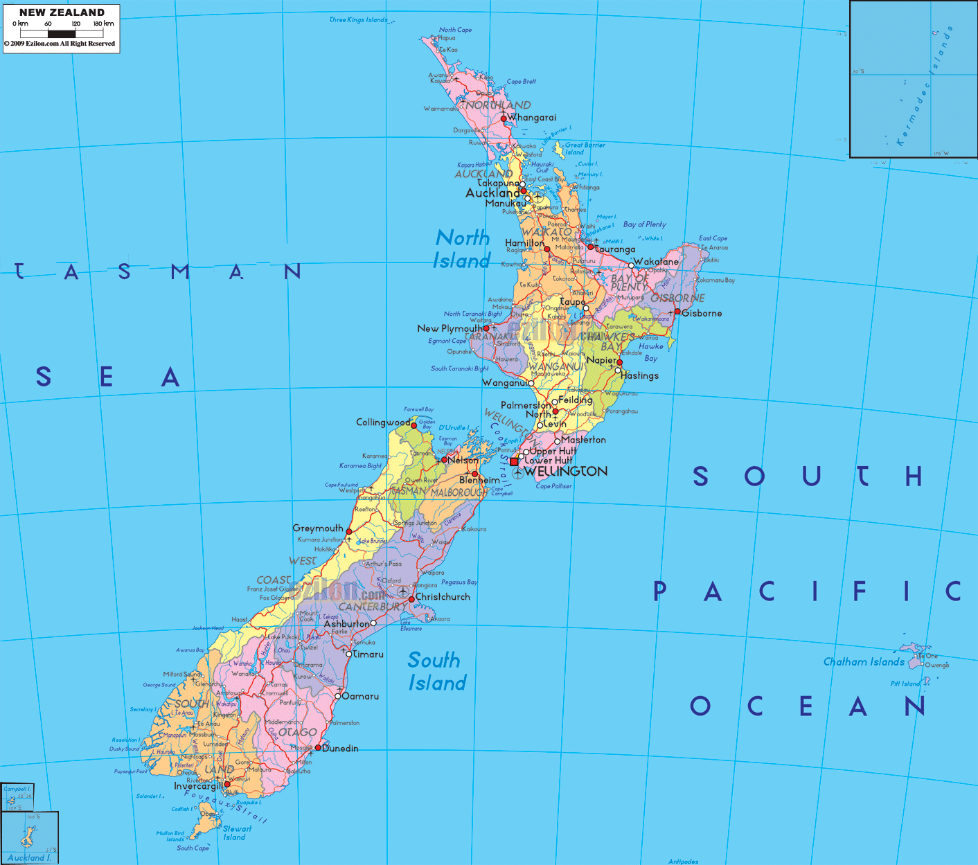 Political Map of New Zealand Ezilon Maps