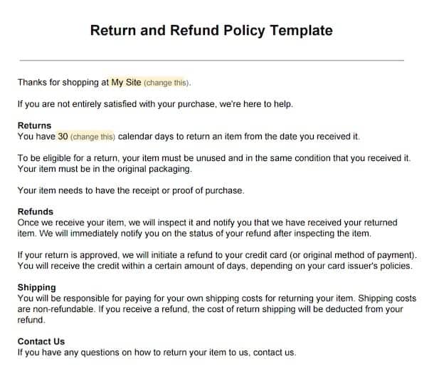 Return Policy Templates Find Word Templates