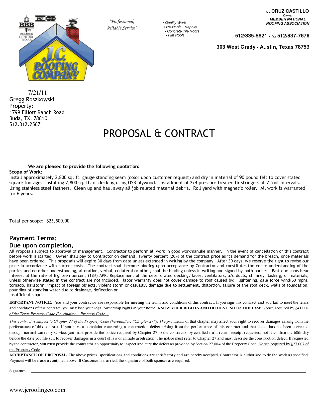 Roofing Contract Templates Find Word Templates