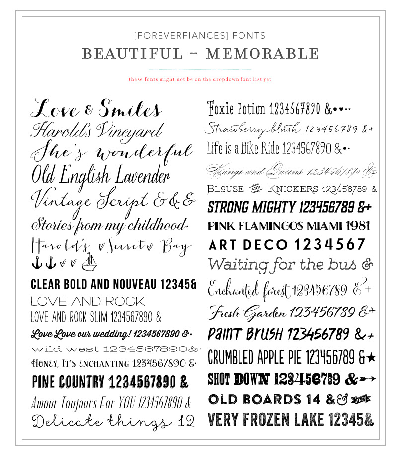 Fonts selection from ForeverFiances Recycled Paper