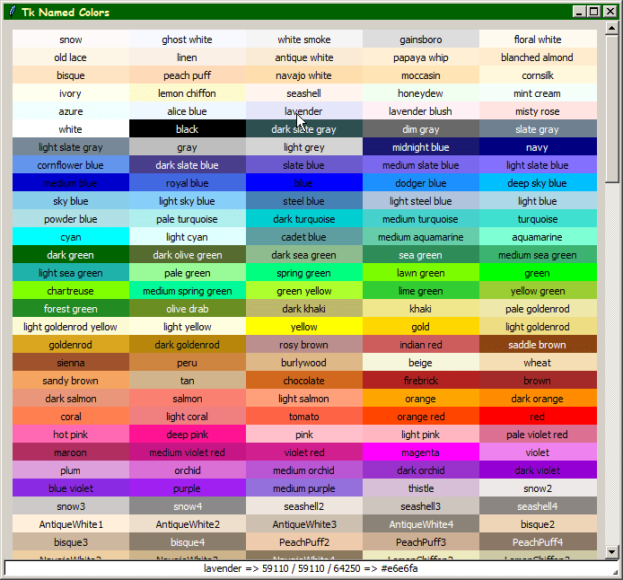 Color Names, running, all screens