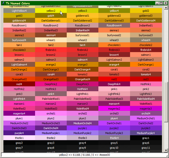 Color Names, running, all screens