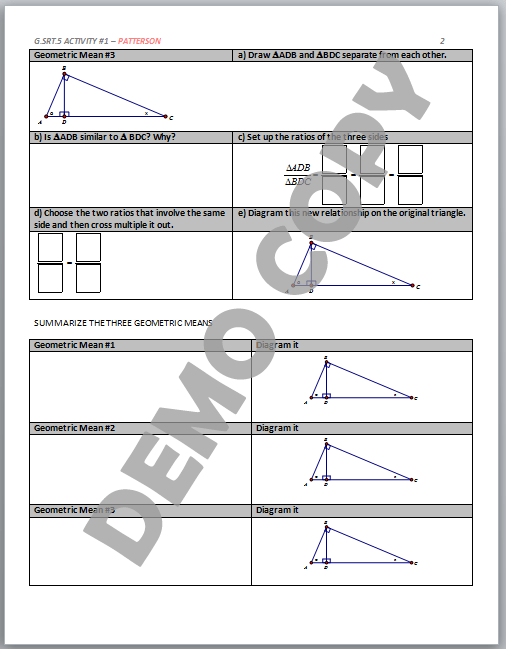 High School Geometry Common Core G.SRT.B.5 Geometric