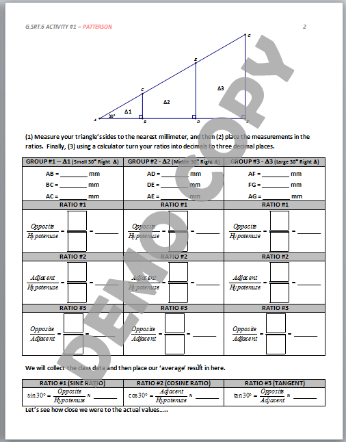 High School Geometry Common Core G.SRT.C.6 Trigonometric