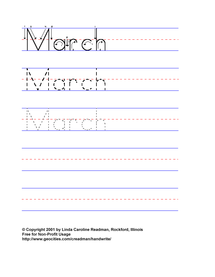 Handwriting for Kids Math Calendar Months of the