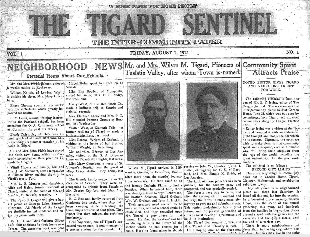 History of Tigard Oregon