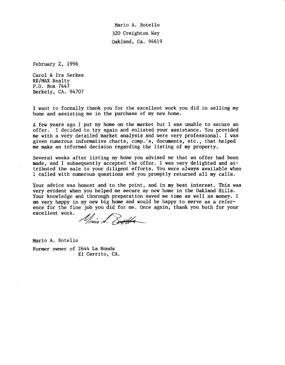 Berkeley Home Buyer And Seller Testimonial Letters Ira