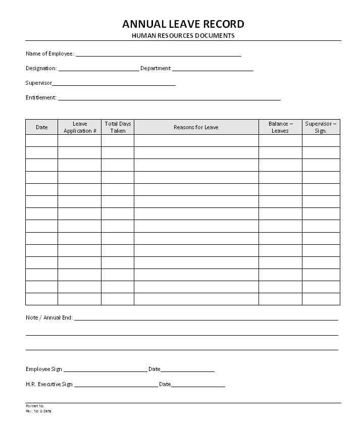 Excel Templates Annual Leave Record