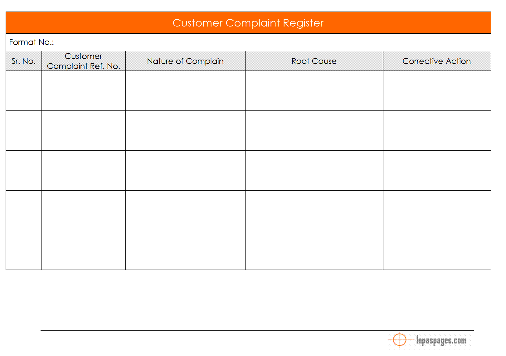Customer Complaint Register