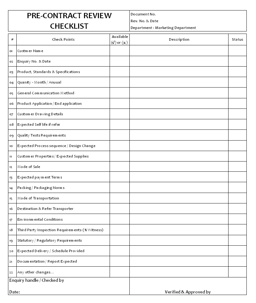 Pre contract review document