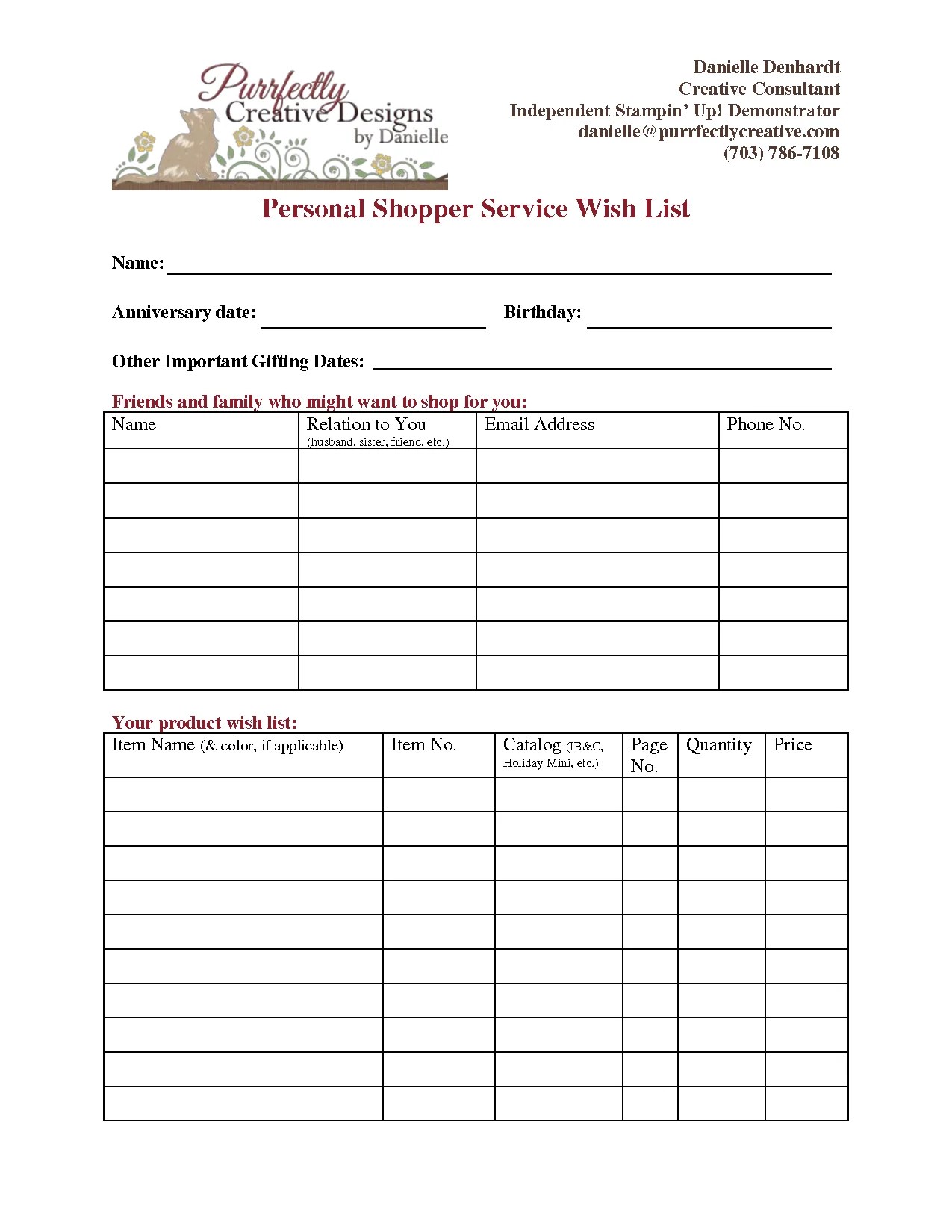 Wish List Printable Templates
