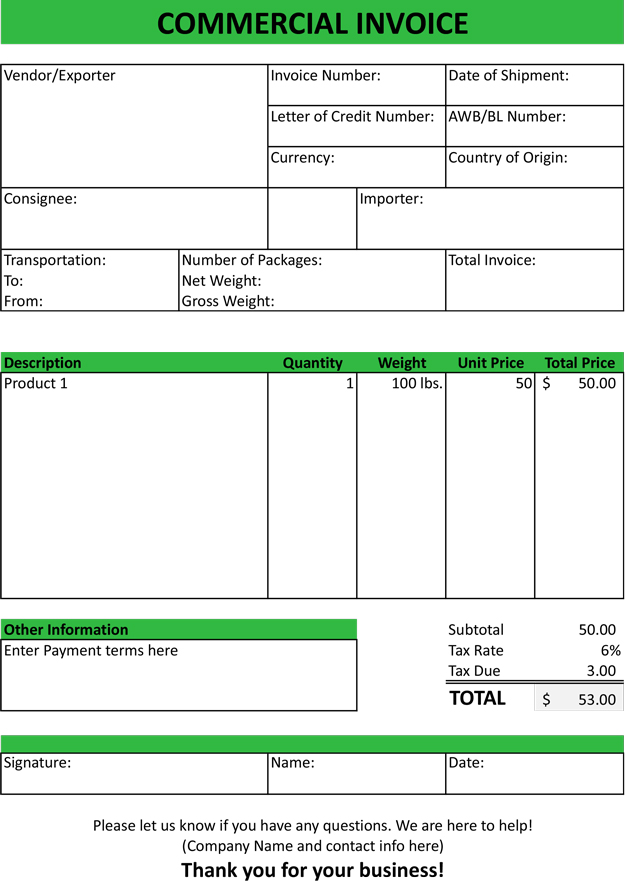 Commercial Invoice Template Free invoice example