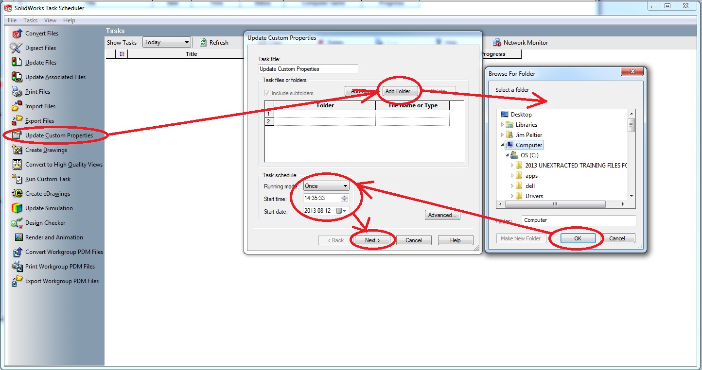 How to use SOLIDWORKS Task Scheduler to Modify Custom Properties