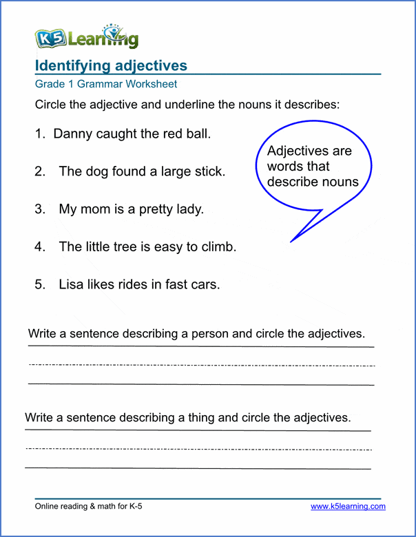 Adjective Worksheets for Elementary School Printable