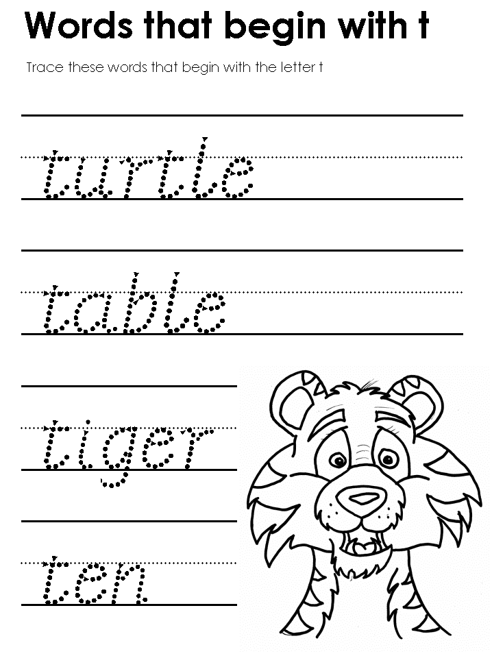 Letter T Tracing Page Preschool letter t coloring pages twisty