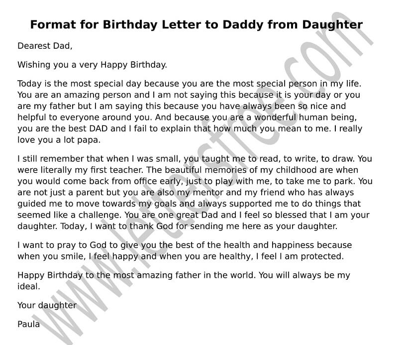 Birthday Letter to Daddy from Daughter Free Letters