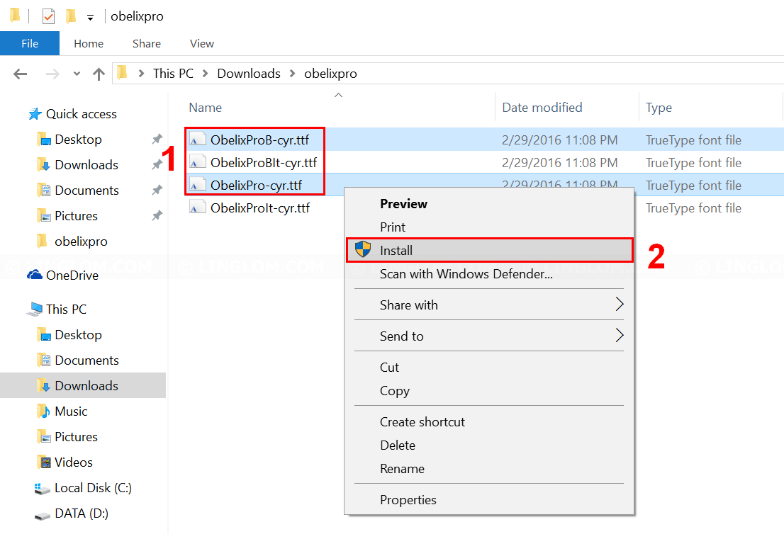 Install font on Windows 10