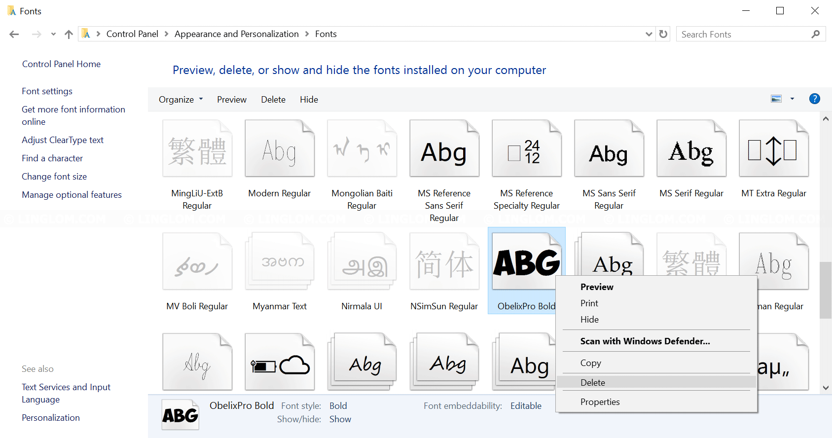 Install font on Windows 10