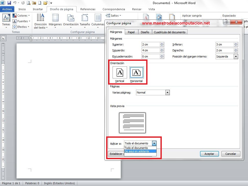 Cómo combinar hojas horizontales y verticales en word