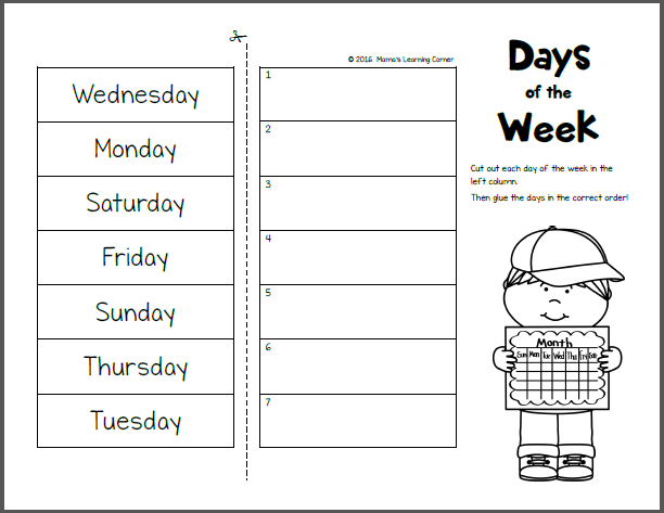 Days of the Week Worksheets Mamas Learning Corner
