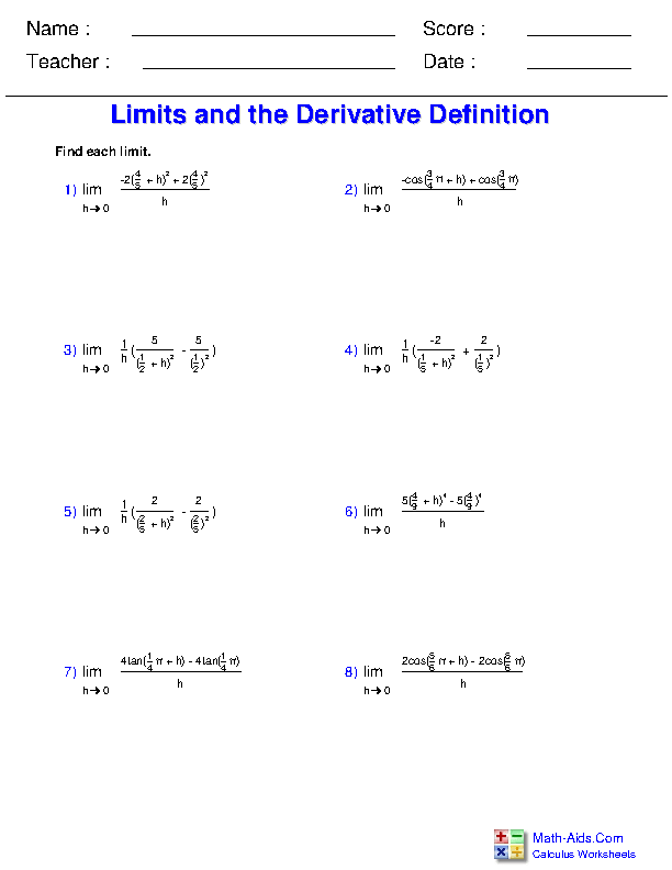 Calculus Worksheets Differentiation Applications for