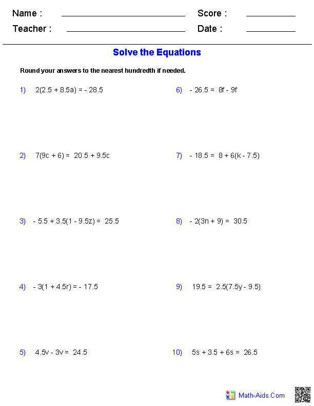 Algebra 2 Worksheets Equations and Inequalities Worksheets