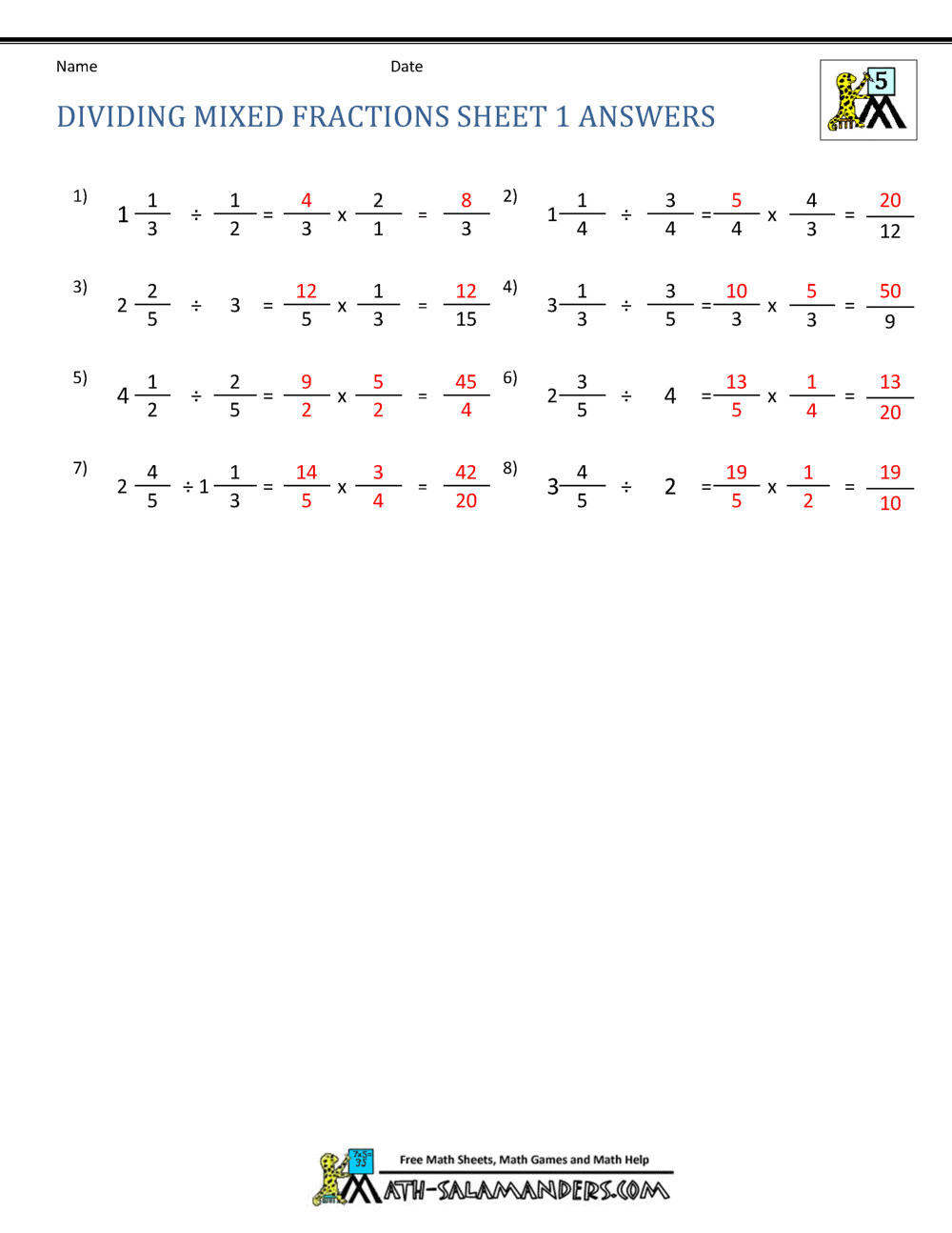 Dividing Mixed Fractions