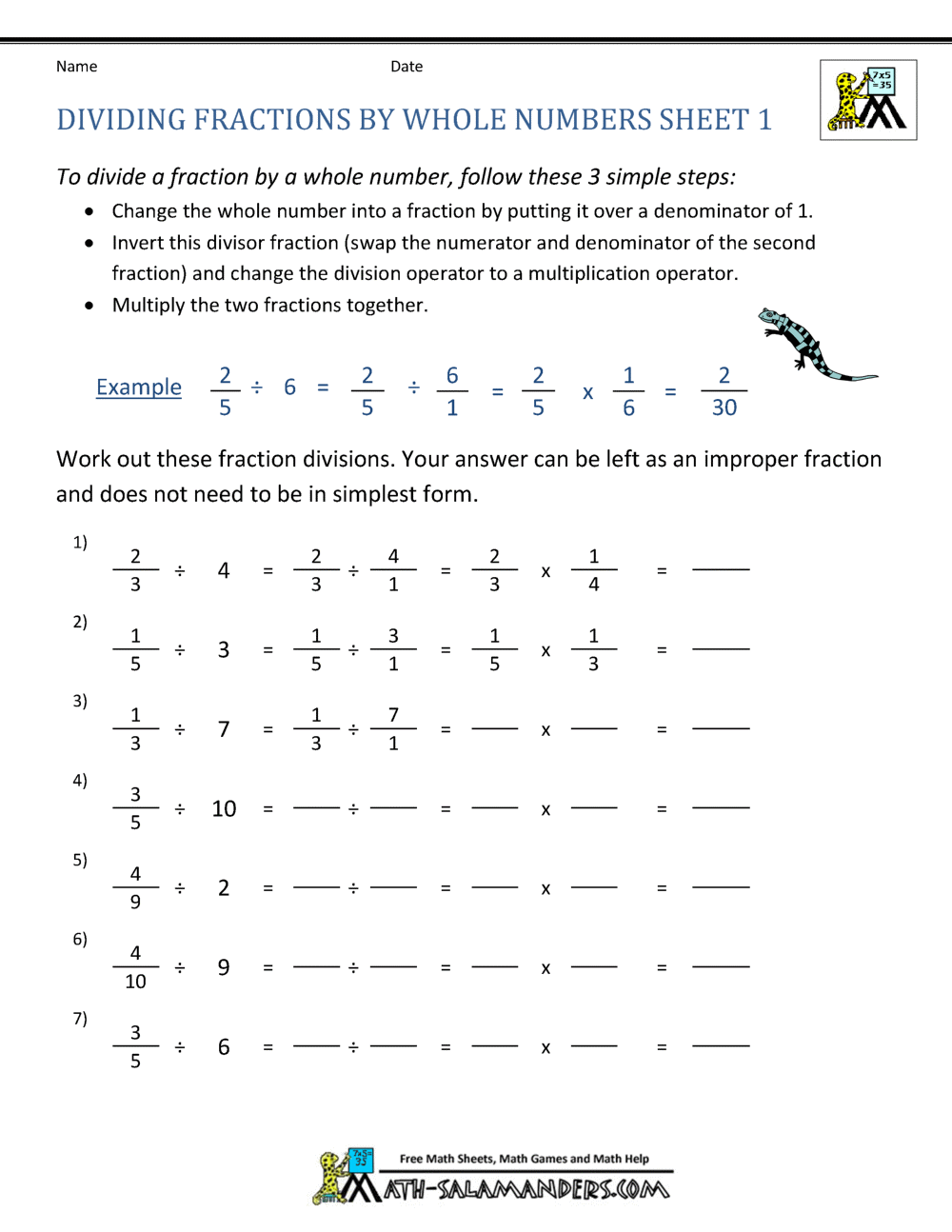 Dividing Fractions by Whole Numbers
