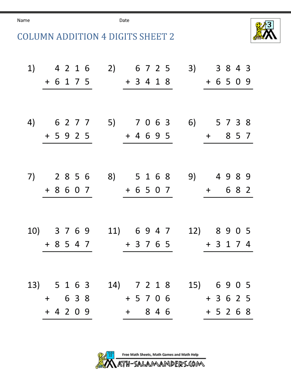 Free Printable Addition Worksheets 3rd Grade