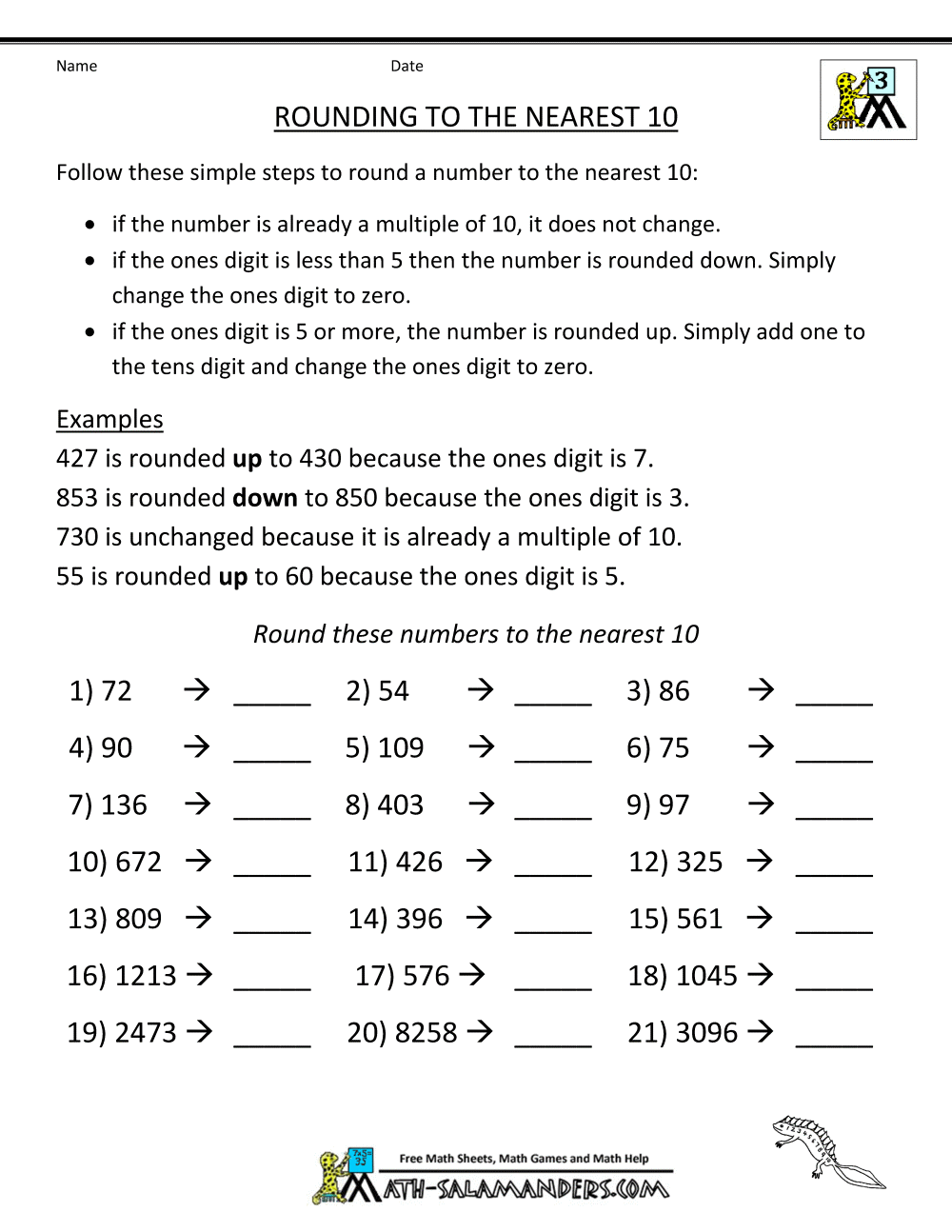 Third Grade Math Practice Rounding, Inequalities and Multiples