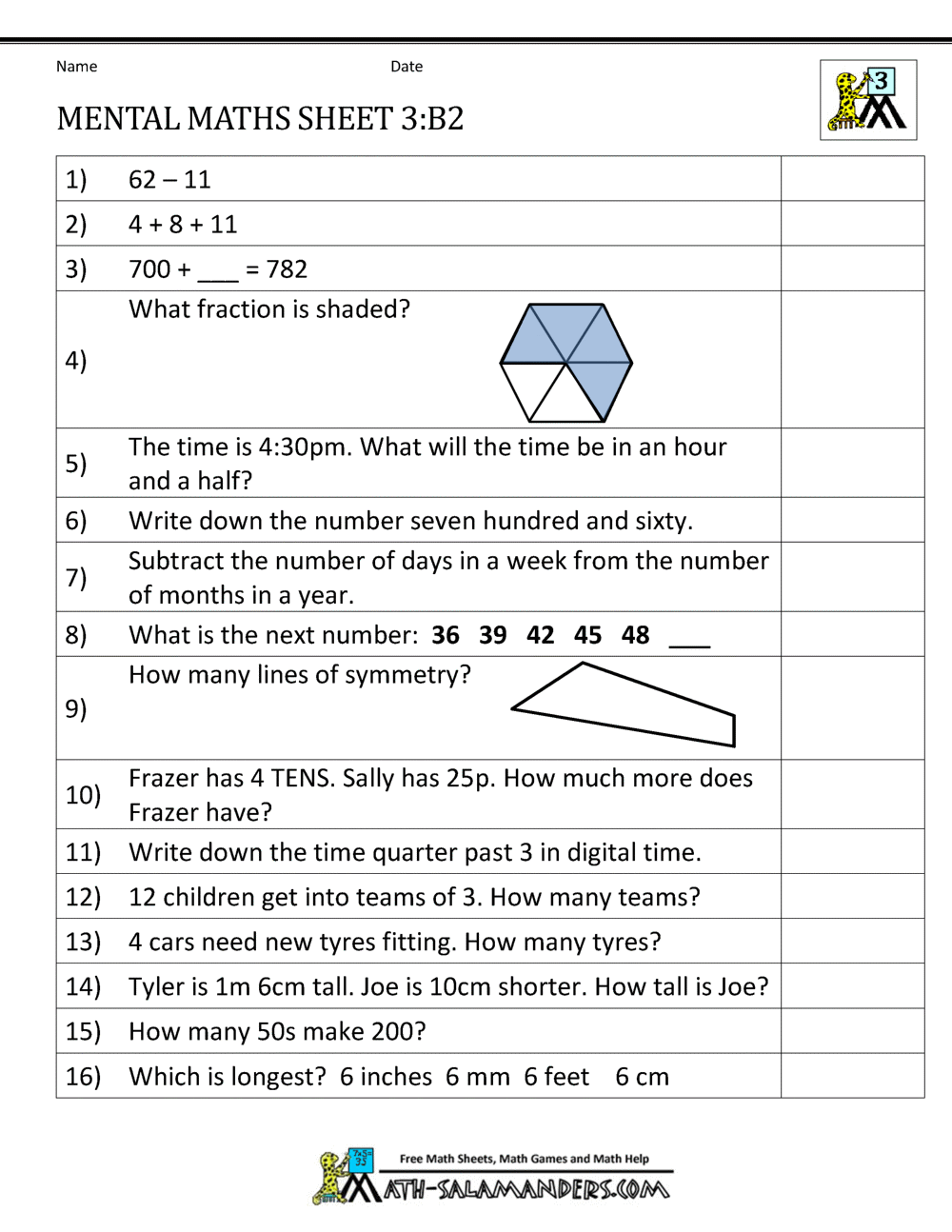 Mental Maths Year 3 Worksheets