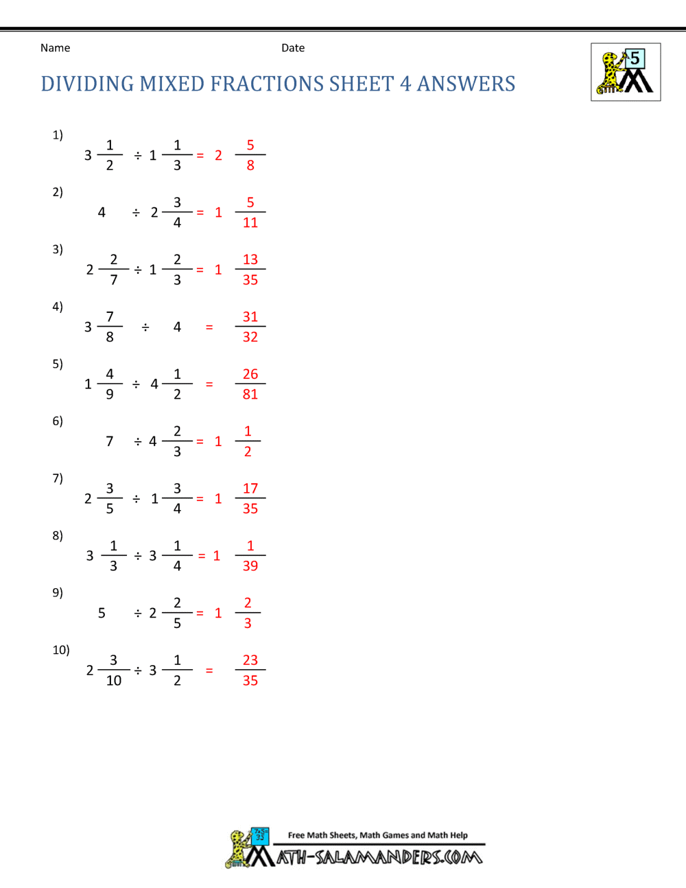 Dividing Mixed Fractions