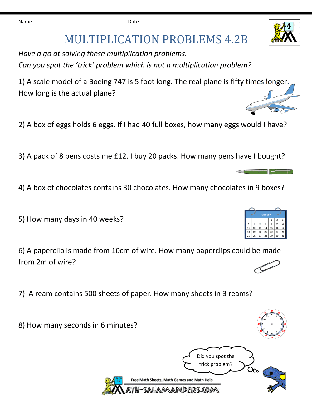 Multiplication Word Problems 4th Grade