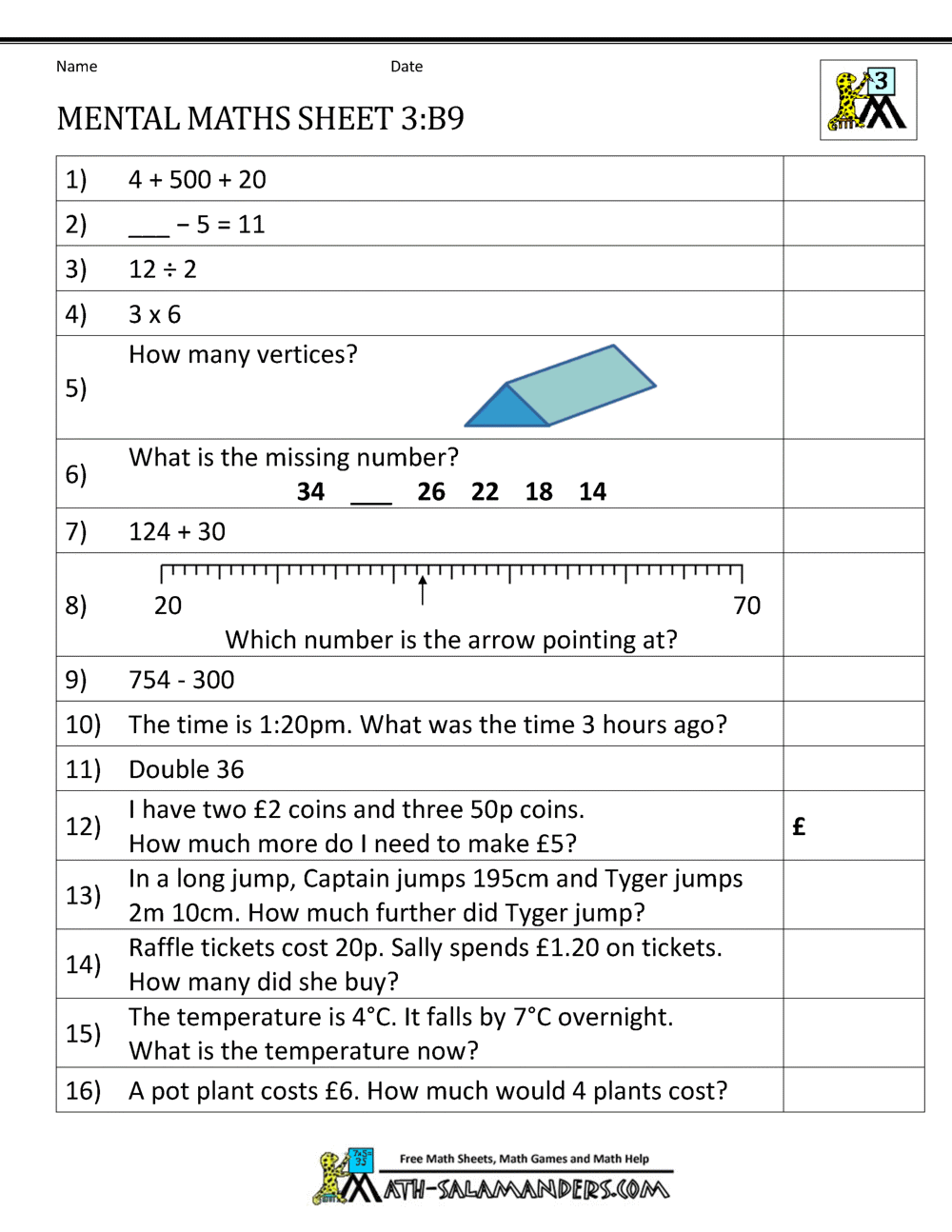 Mental Maths Year 3 Worksheets