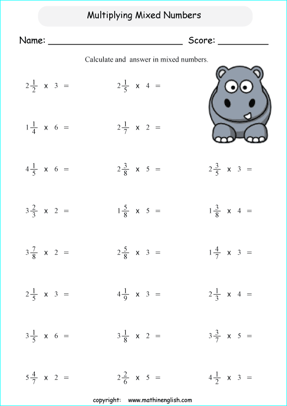 Multiplying Fractions With Whole Numbers Worksheet grade