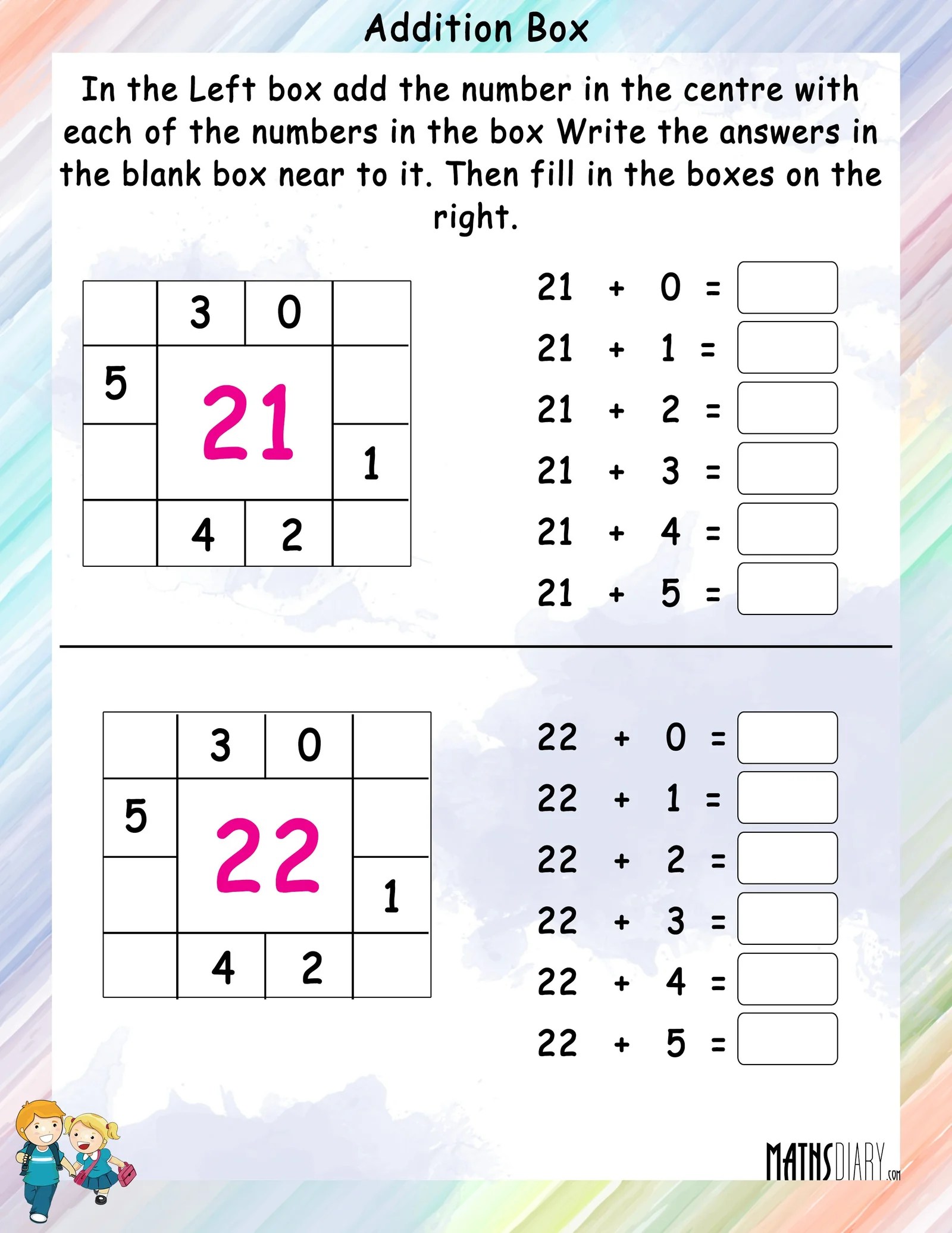 Addition Box Math Worksheets