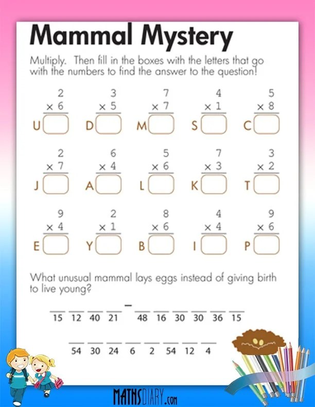 Multiplication and solving puzzle worksheet Math