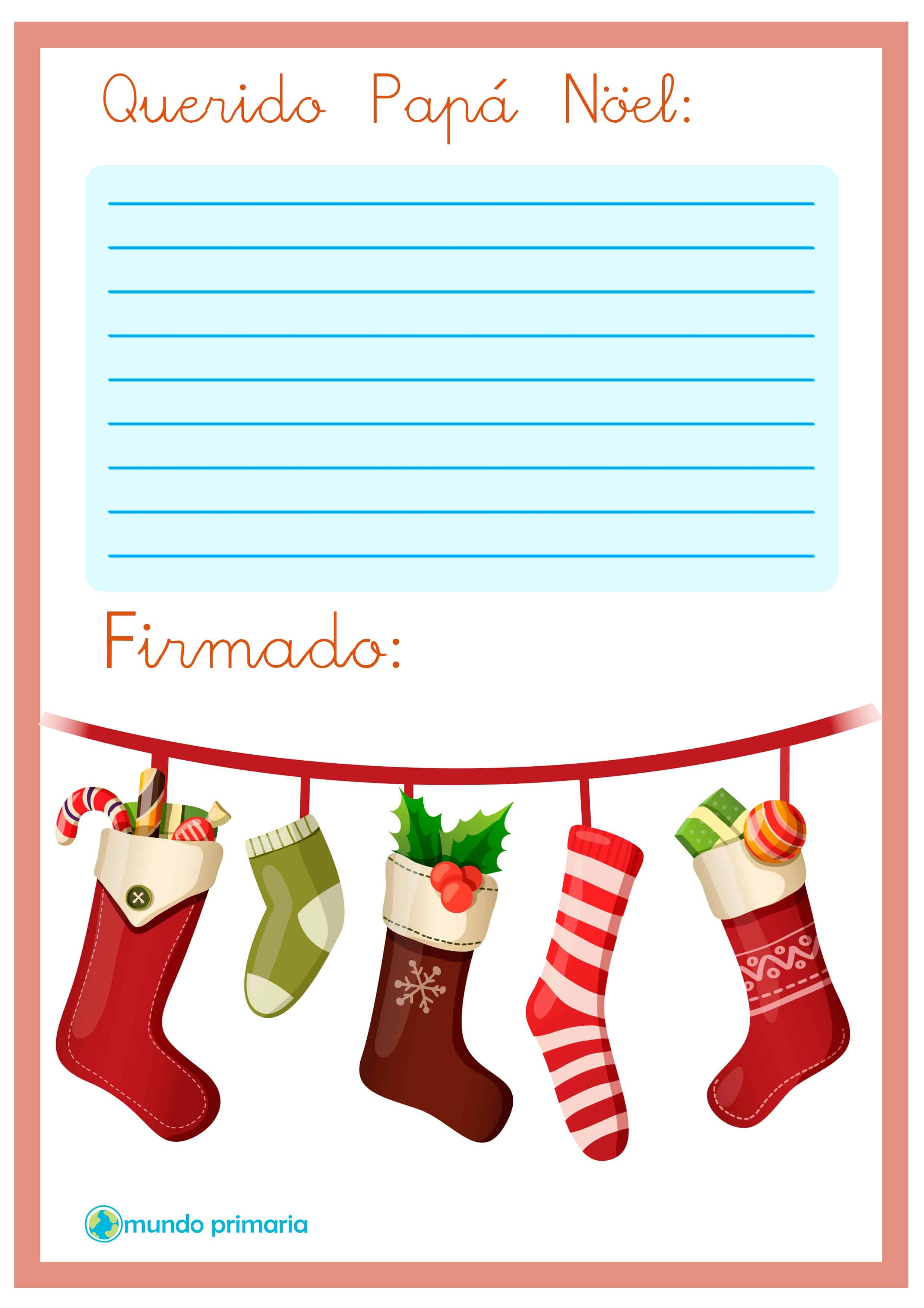 Carta con calcetines de Navidad para Papa Noel