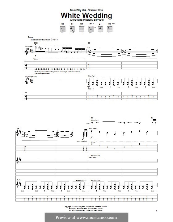 White Wedding by B. Idol sheet music on MusicaNeo