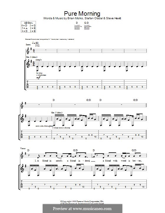 Pure Morning (Placebo) by B. Molko, S. Olsdal, S. Hewitt