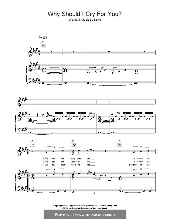 Why Should I Cry for You? by Sting sheet music on MusicaNeo