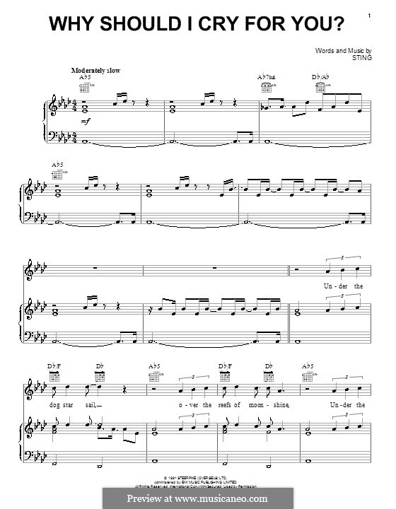 Why Should I Cry for You? by Sting sheet music on MusicaNeo