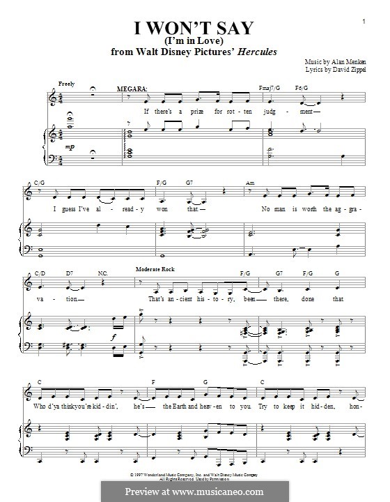 I Won't Say (I'm in Love) from Hercules by A. Menken on MusicaNeo