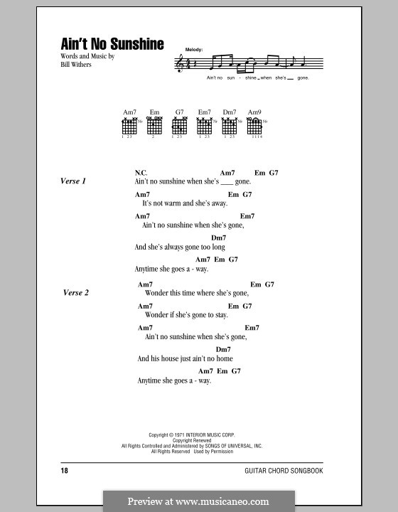 Ain't No Sunshine by B. Withers sheet music on MusicaNeo