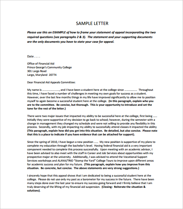 Financial Aid Appeal Letter Free Word Templates