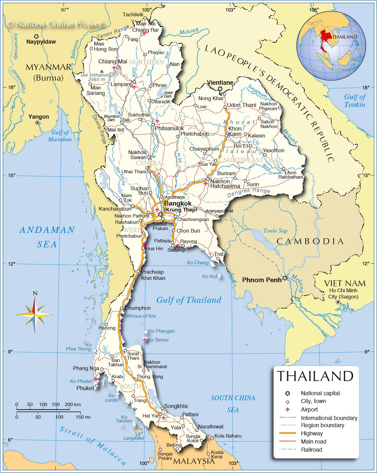 Detailed Road Map of Thailand Maphill
