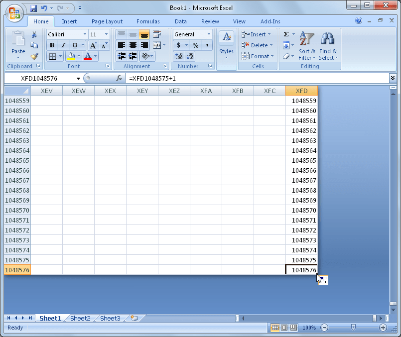 Excel 2007 Row Limit 65536 no more row limitations