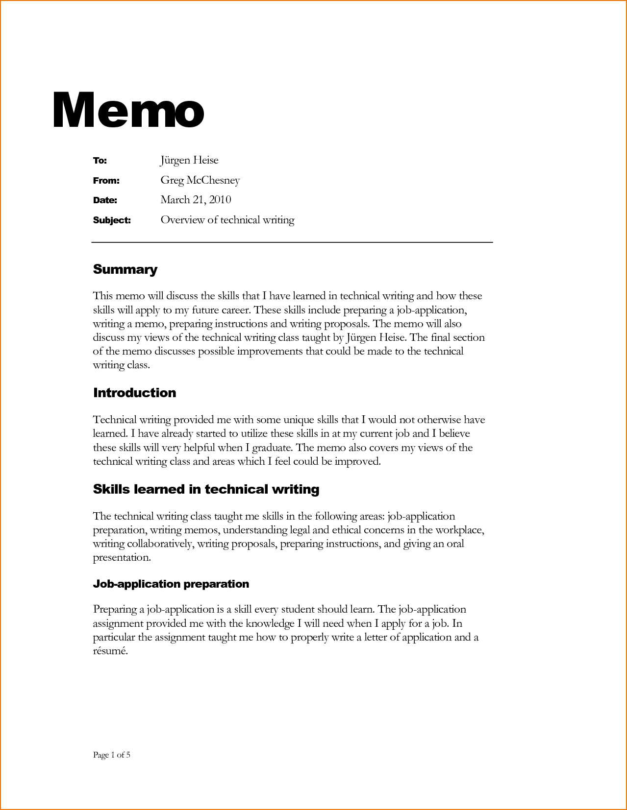 How is a business memo format written?