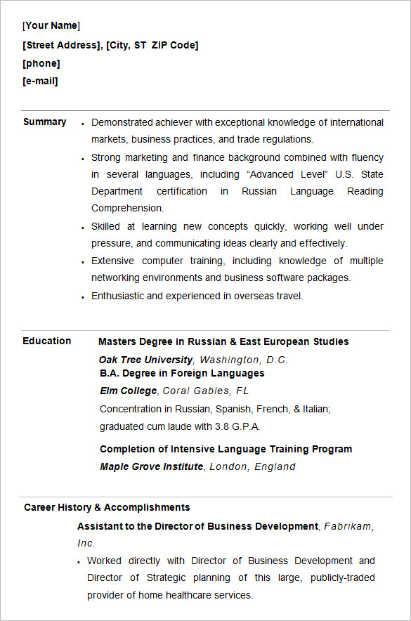 Resume in College